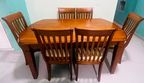 My 6-Seater Solid Wood Dining Table  Chairs - Brown