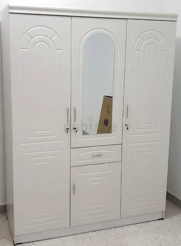 Brand New White 3-door wardrobe with center mirror and drawer