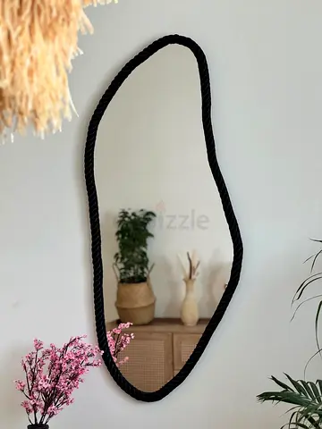 Black Rope-Framed Oval Wall Mirror