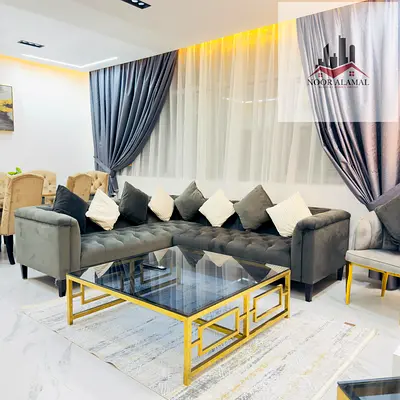 Sharjah, Al Taawun, next to Afamia. Two bedrooms, living room, and maid's room. Super deluxe furnishings. Second tenant. Price: 5199 AED including int