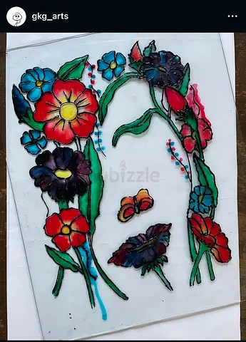 Hand-painted stained-glass floral panel