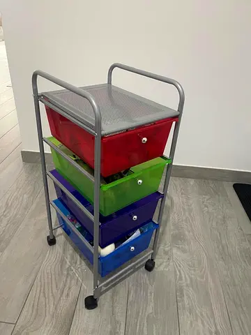 Rolling storage cart and organizer with 4 colorful drawers
