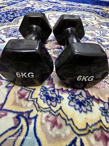 Pair of 6kg rubber-coated hex dumbbells