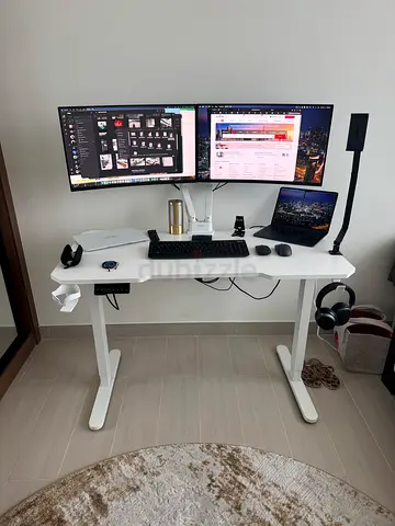 White Adjustable Standing Desk with LG Dual Monitors