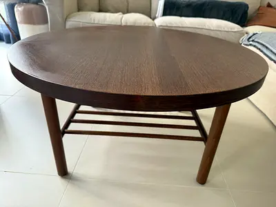 Round Solid Wood Coffee Table with Slatted Lower Shelf from IKEA