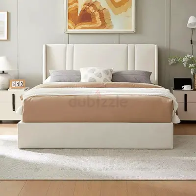My cream upholstered platform bed with padded headboard