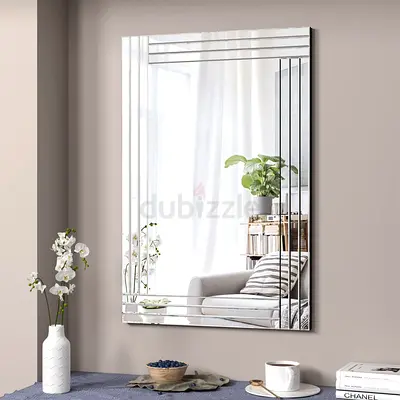Decorative Accent Mirror, Silver Rectangle Wall Mirrors, Art Mirror with Glass Frame for Living Room