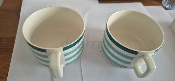 Set of 2 striped ceramic coffee/soup mugs