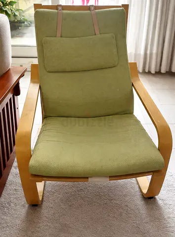 My light wood frame green lounge chair — comfortable single armchair