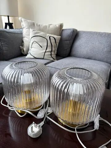 Pair of Homecentre ribbed glass table lamps — set of 2