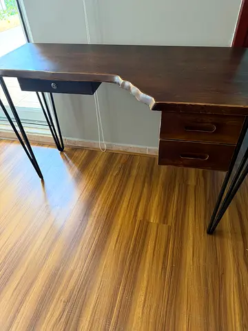 Compact wooden study desk with two drawers and hairpin legs