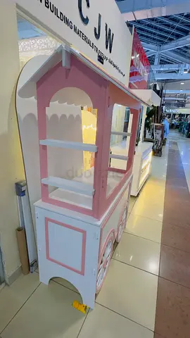 Wooden Kids Play Market Cart / Shop Stall - Pink  White