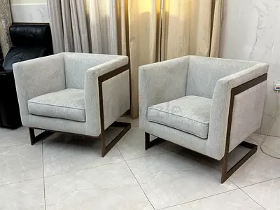 Indigo Modern Fabric Accent Chairs with Bronze Metal frame