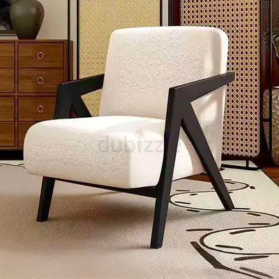 GAIA HOME cream fabric lounge chair with black wood frame, designed in a modern accent style that su