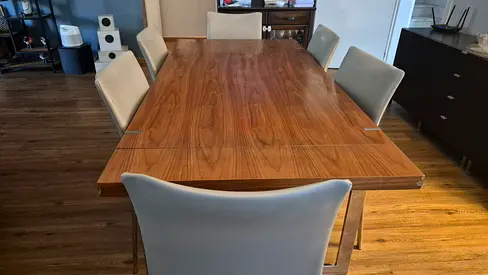Solid Wood Dining Table + 6 Upholstered Chairs