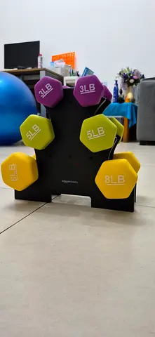 Neoprene dumbbell set with stand — 3 pairs (3lb, 5lb, 8lb)