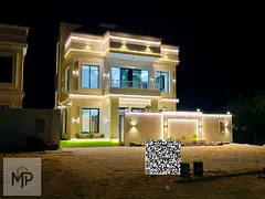 A luxurious villa with a modern design, featuring 5 master bedrooms and a rooftop terrace with stunn