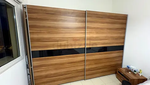 Modern Wooden Bedroom Set – Wardrobe, Bed, Side Table  Drawer