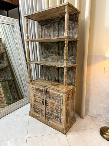 Wooden Carved Cabinet with Open Shelves