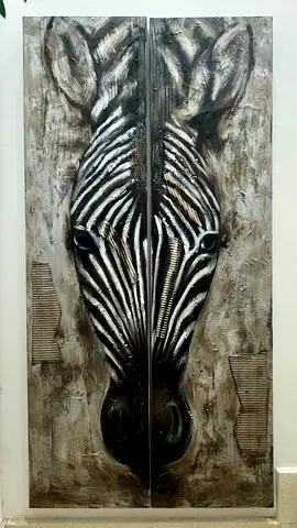 Two-panel textured zebra wall art (neutral tones)