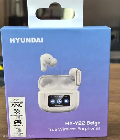 NEW! Hyundai HY-Y22 Wireless Earbuds with Smart LCD Screen ANC - Beige