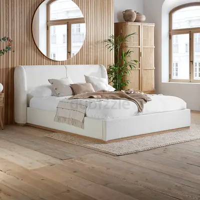 My white upholstered platform bed with headboard - good condition