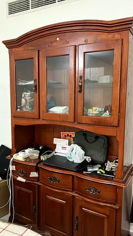 Solid Buffet Wood Hutch – Glass Display Cabinet (Good Condition)
