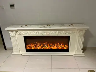Tv table with fire view