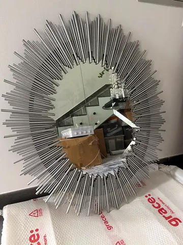 Stainless Steel Silver sunburst wall mirror — decorative accent - heavy and quality