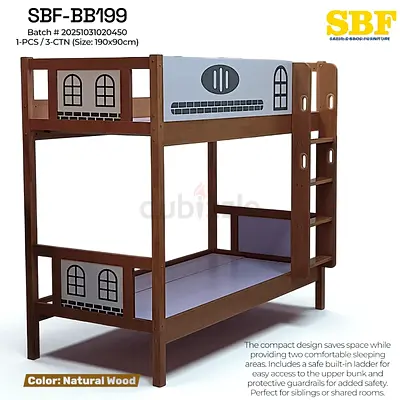 Bunk Bed with Safety Features - Natural Wood Finish
