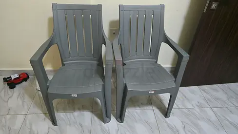 Pair of Grey Plastic Armchairs (2) - Good Condition