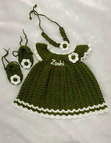 Cute Hand-Crocheted Baby Dress with Matching Booties