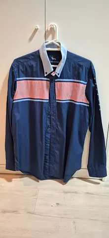 Harmont Blaine Navy long-sleeve mens shirt with contrast collar