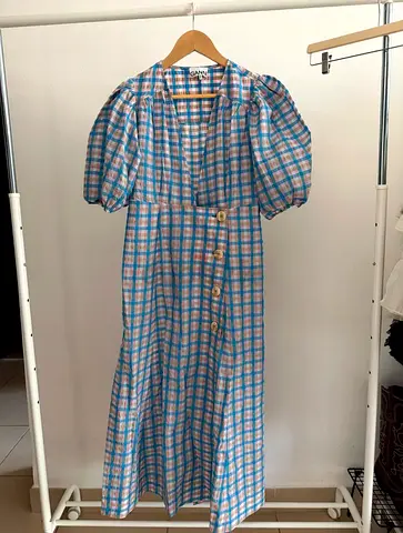 GANNI Gingham Maxi Dress — Size EU 36