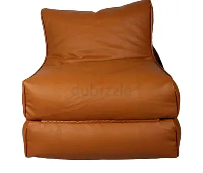 Brown Leather Convertible Lounge Chair - Single Sofa