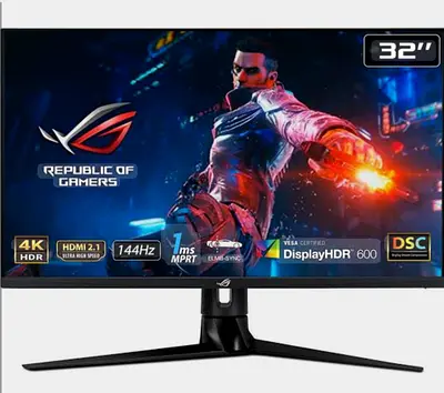 The ASUS ROG Swift PG32UQ is a 32-inch 4K UHD (3840 x 2160) IPS gaming monitor featuring a 144Hz ref