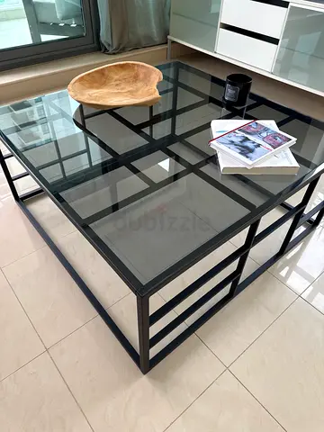Glass Top Coffee Table with Black Metal Frame