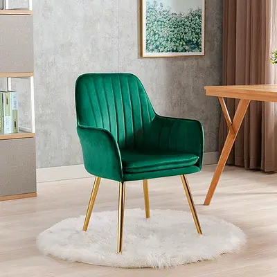 Modern Velvet Chairs with Gold Legs – Green  – 4 Available