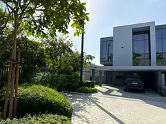A modern corner townhouse is available for rent in Robinia within the Masaar community, one of