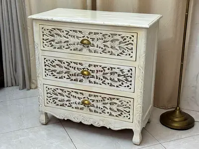 Wooden Carved 3 Draw Chest of drawers