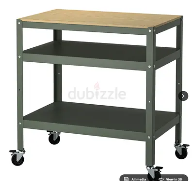 Trolley, grey-green/pine plywood, 85x55 cm