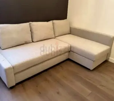 Beige L-shaped Corner Sofa bed with Chaise - Good Condition