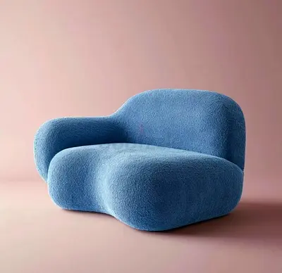 Blue bouclé two-seater lounge sofa