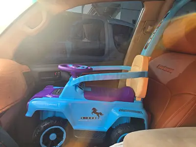 Childs push ride-on car with parental handle — blue/purple