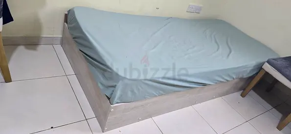 Single wooden platform bed frame with mattress - good condition