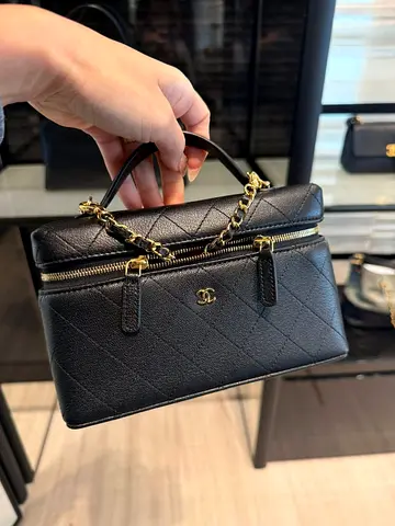 Chanel womens slim black vanity handbag