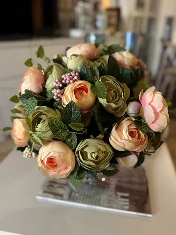 Artificial silk peony’s bouquet centerpiece (peach  sage)