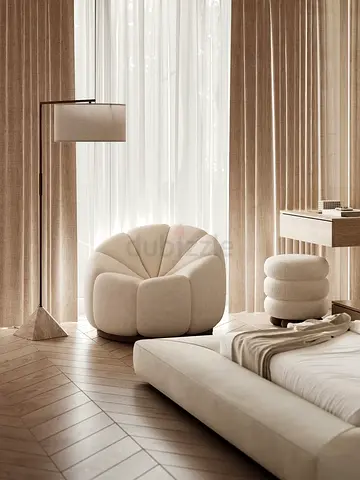 Beige Plush Shell Armchair