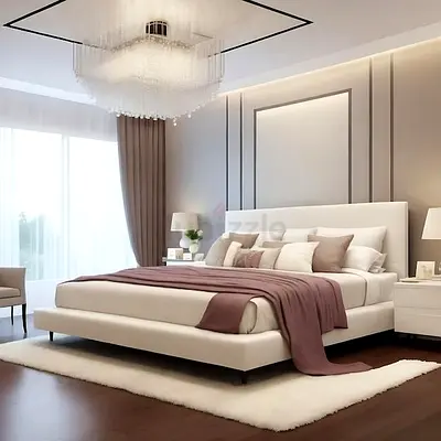 Modern Bed with Stylish Headboard and Soft Accents