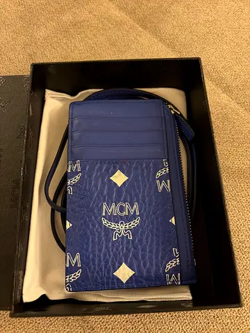 MCM Blue Monogram Leather Crossbody Phone Pouch with Card Slots